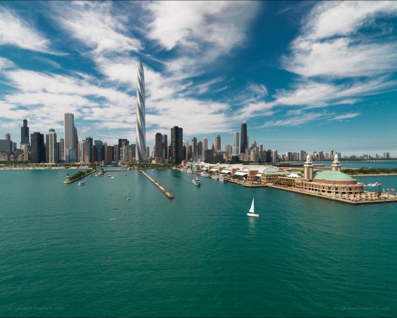 Chicago skyline with twisting tower