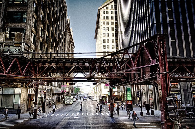 Chicago street under elevated train tracks