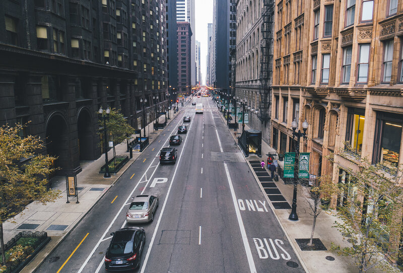 Chicago street with bus lane