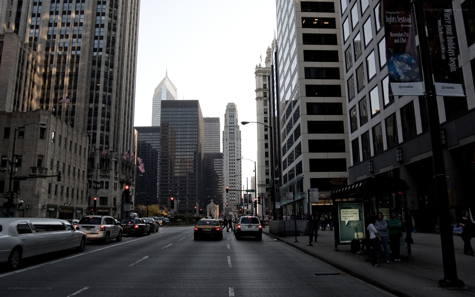 Chicago street with skyscrapers