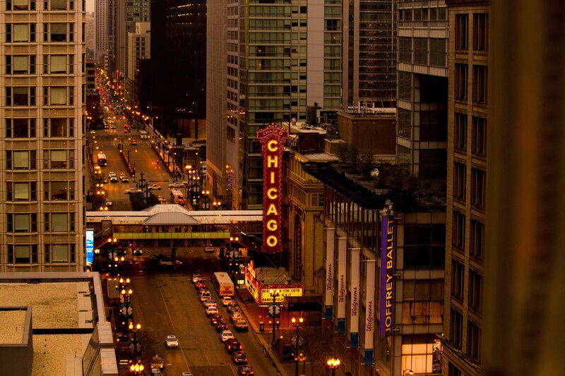Chicago Theater at Night — Yellow