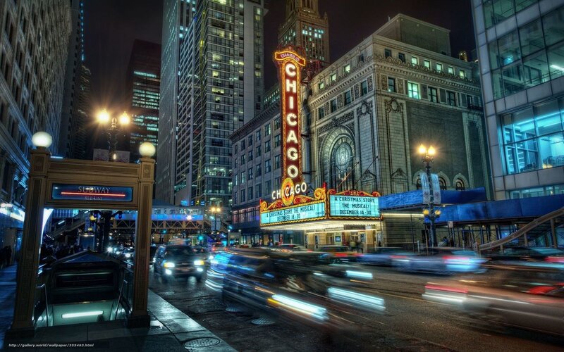 Chicago Theatre at Night — Black, Dramatic