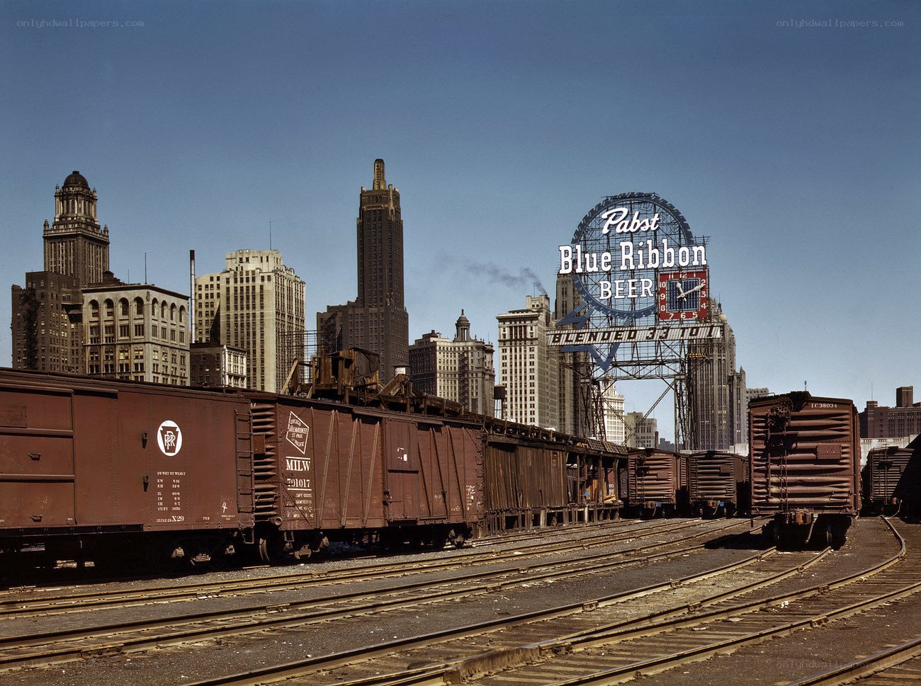 Chicago train yard with Pabst sign