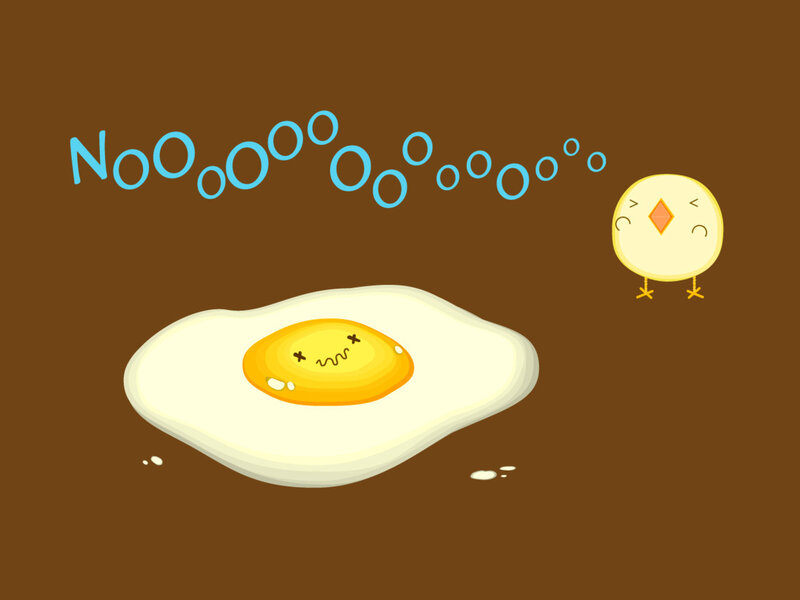 Chick cries over fried egg