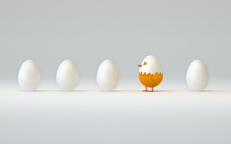 Chick Hatching from Egg — White, Calm