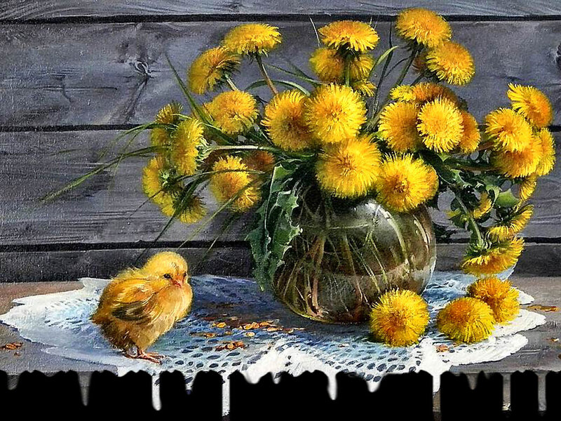 Chick with Dandelions