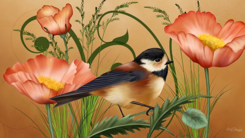 Chickadee on Flower