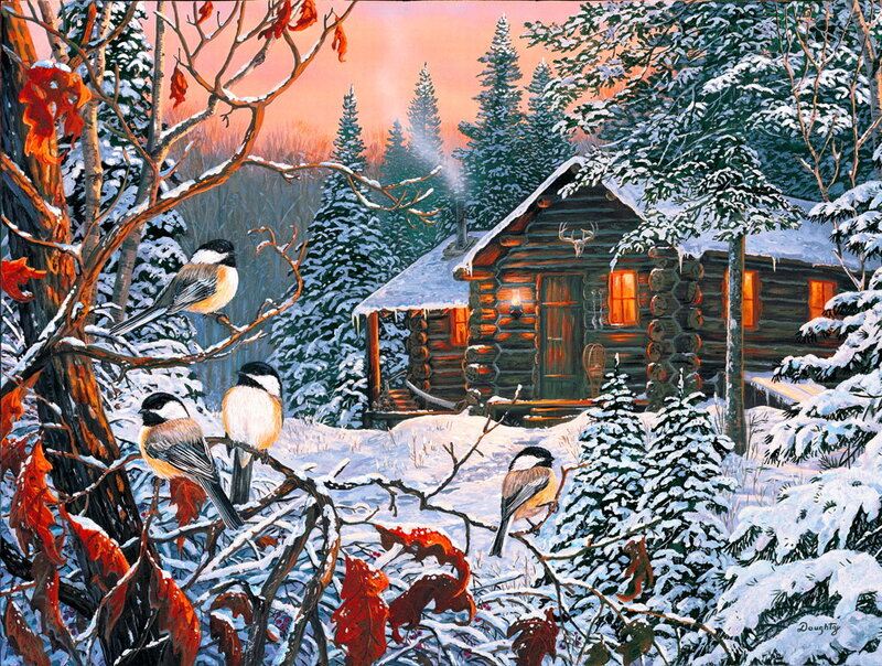 Chickadees in Snow