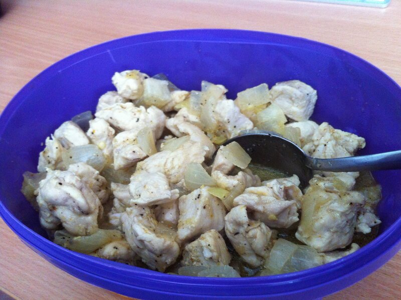chicken and onion in a bowl