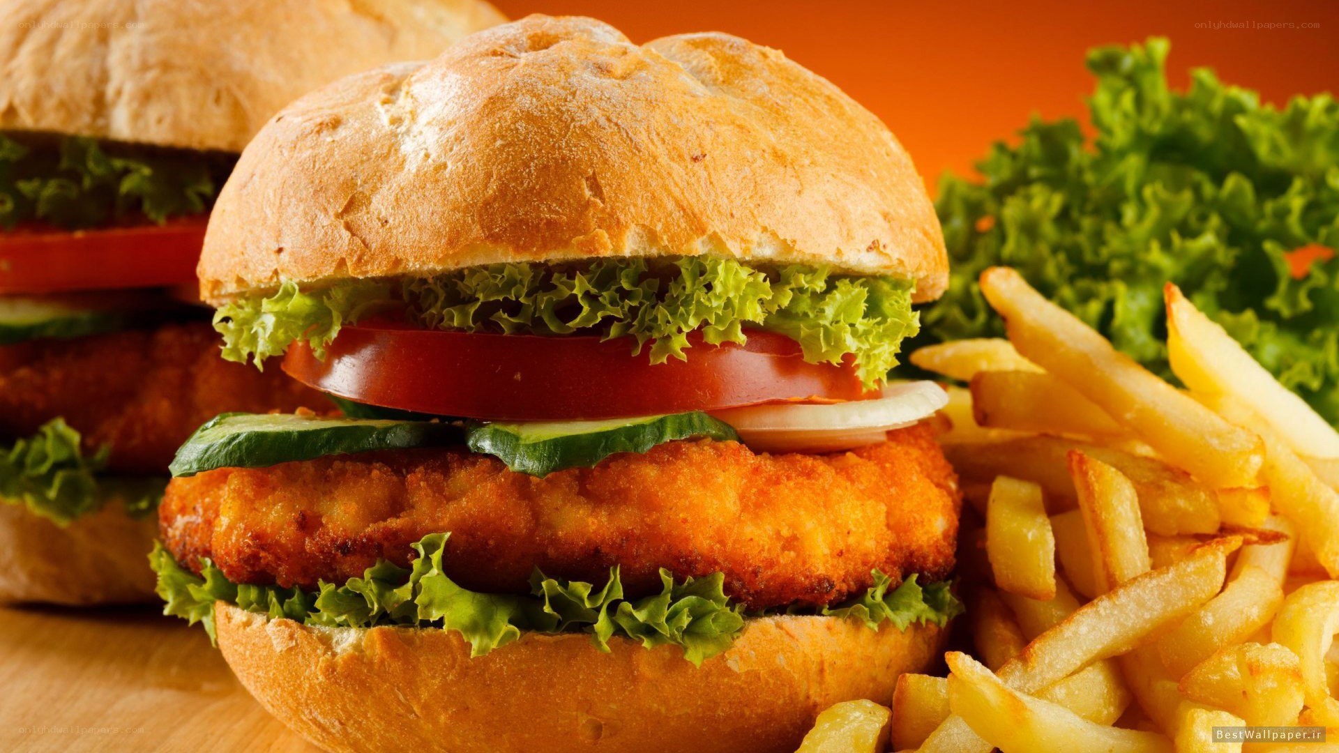 chicken burger with fries
