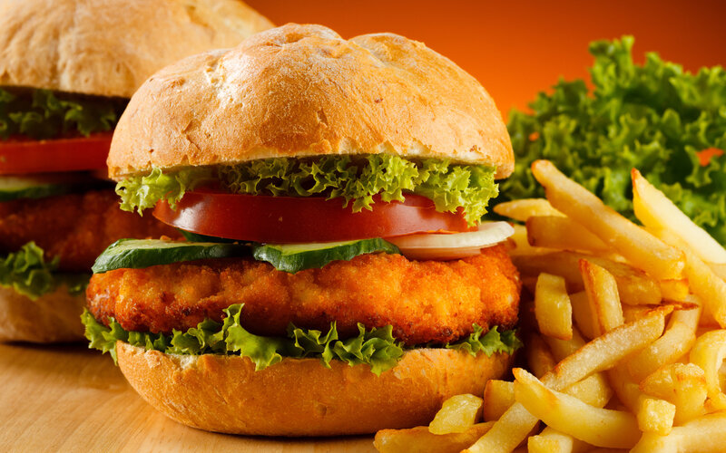 Chicken Burger with Fries — Brown
