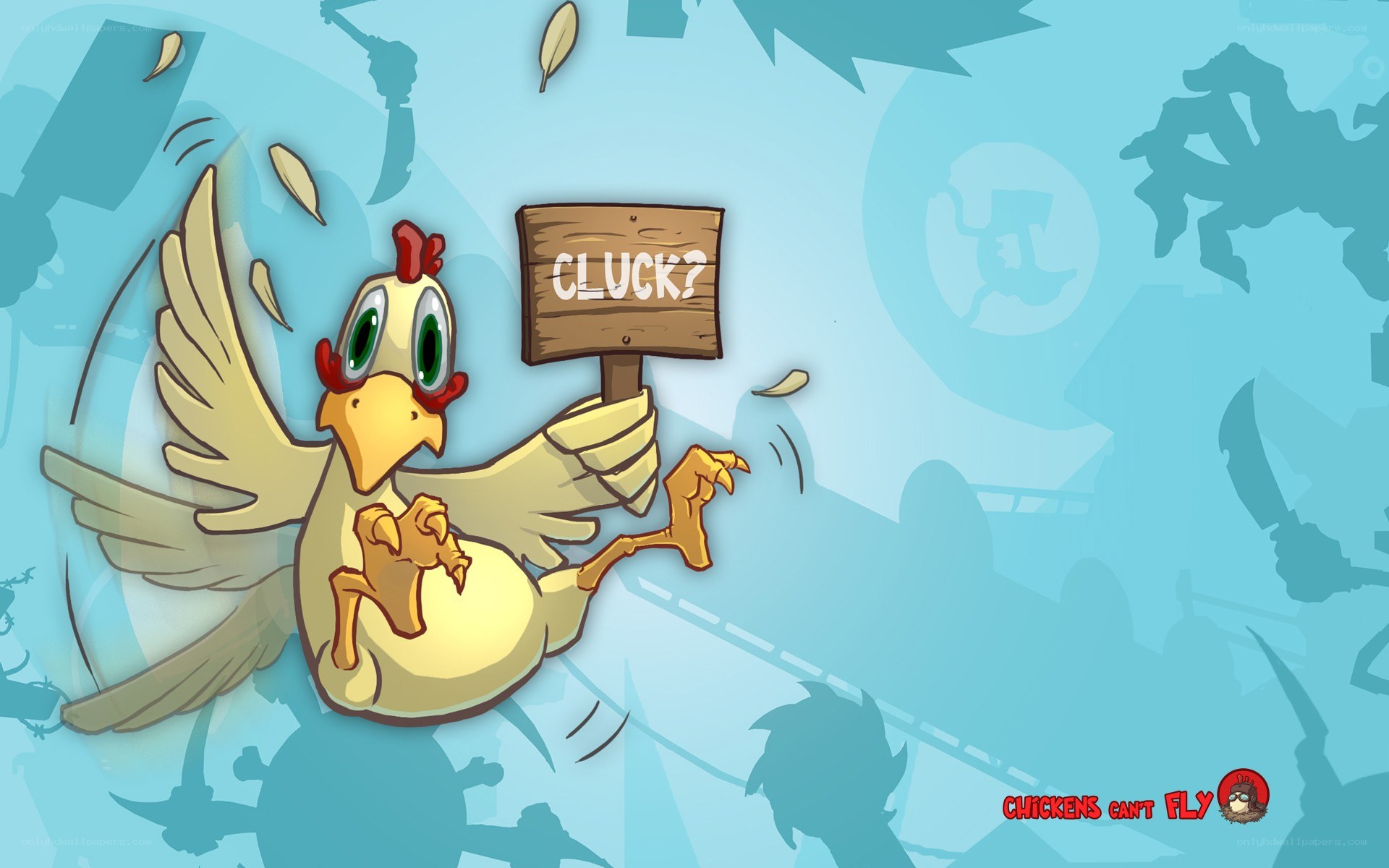 Chicken holding sign with question
