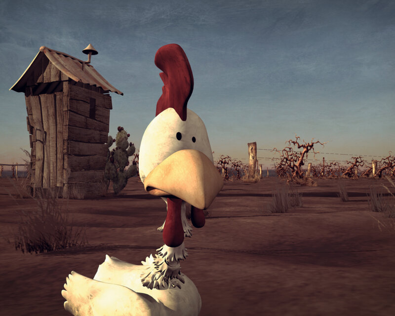 Chicken in a desert landscape