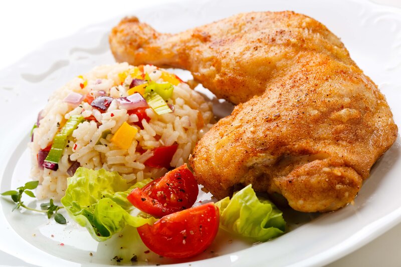 chicken leg with rice salad