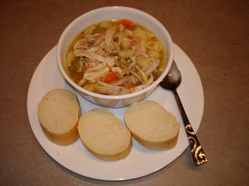 chicken noodle soup with bread