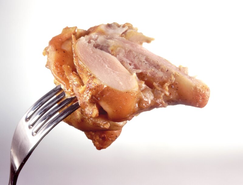 chicken on a fork