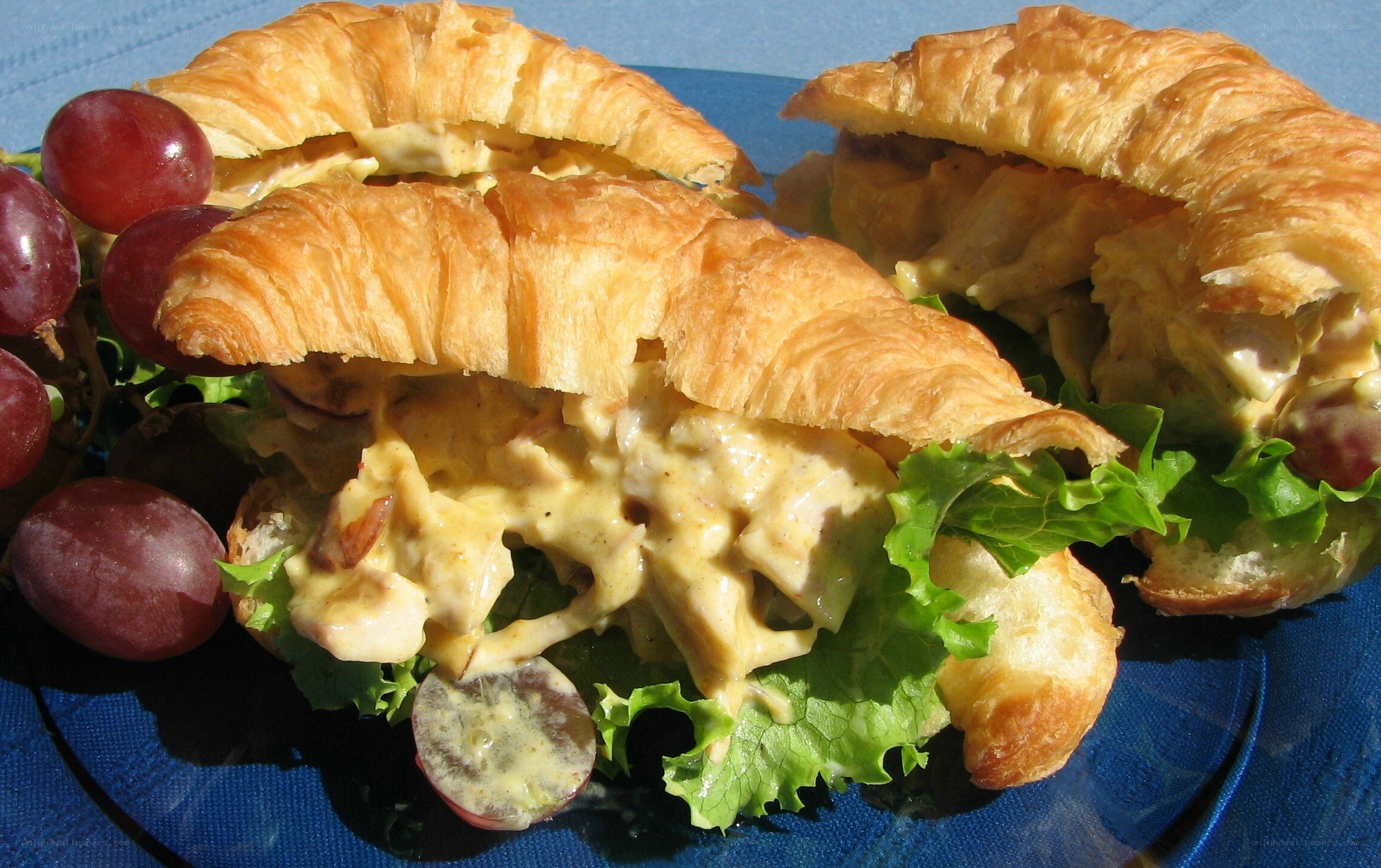 Chicken salad croissants with grapes
