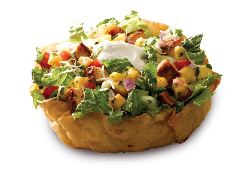 chicken salad in a tortilla bowl