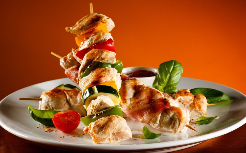 Chicken Skewers on Plate — Orange, Appetizing