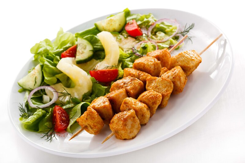 Chicken Skewers with Salad — Green