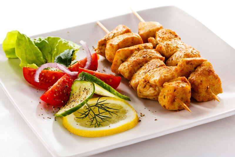 Chicken Skewers with Salad — White, Fresh, Photograph, Lettuce