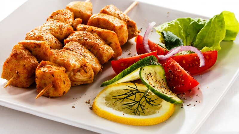 Chicken Skewers with Salad — White, Fresh