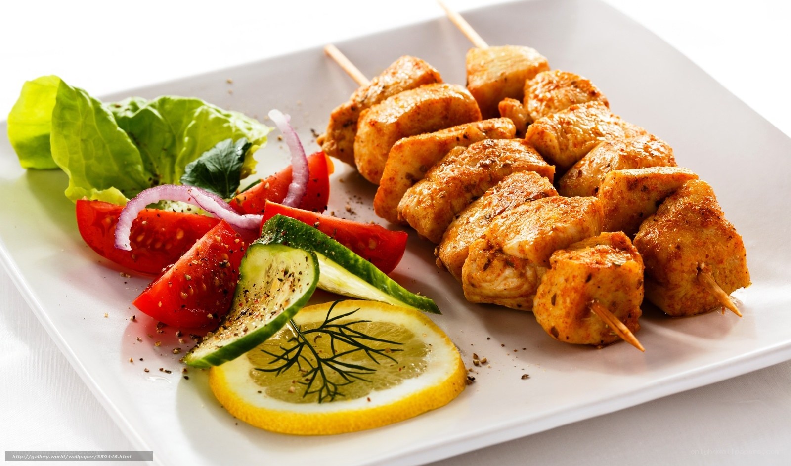 chicken skewers with salad