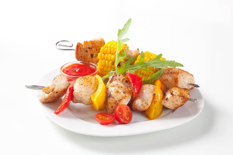 Chicken Skewers with Vegetables — White, Appetizing