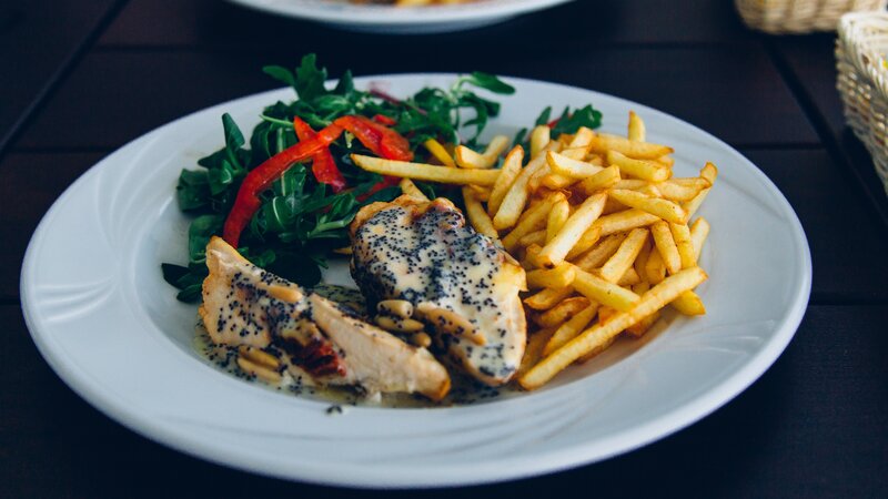 Chicken with Fries and Salad — White