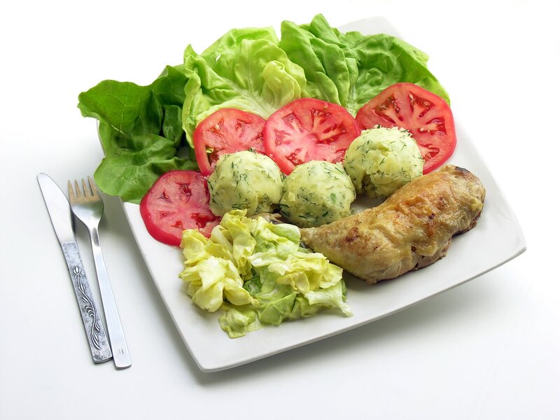 chicken with salad and potatoes