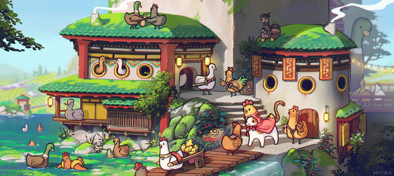 Chickens and Ducks in Village