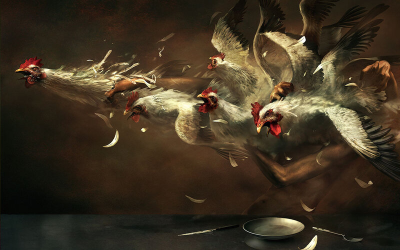 Chickens Attacking Man