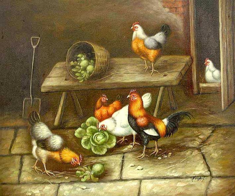 Chickens in a Barn — Brown