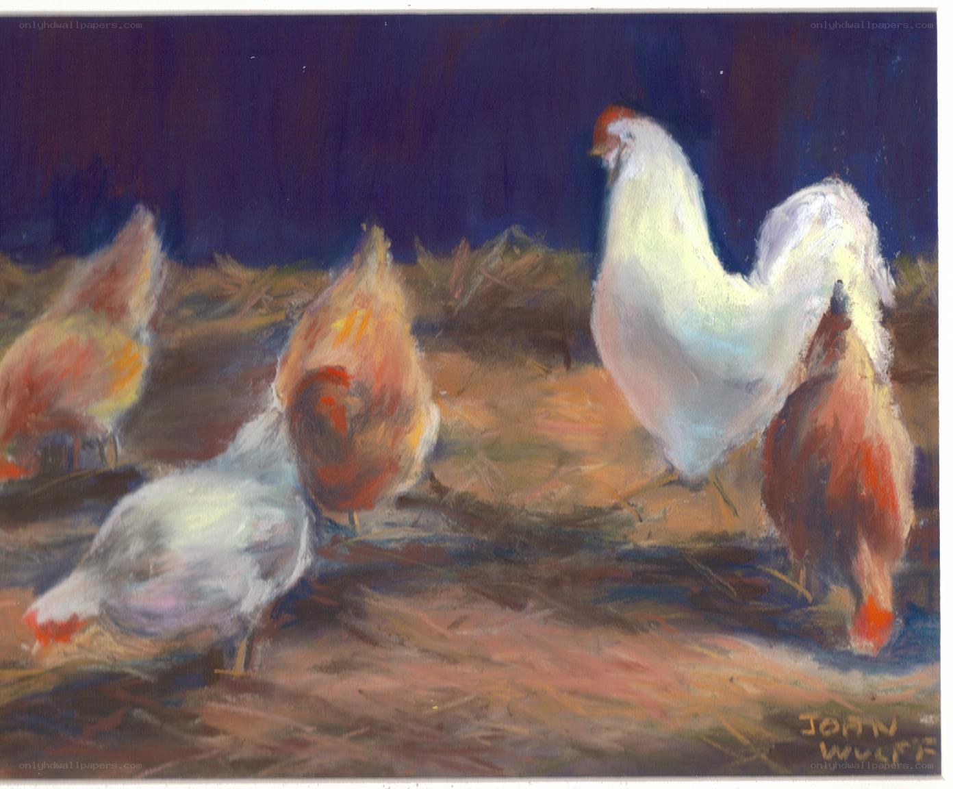 Chickens in a barn
