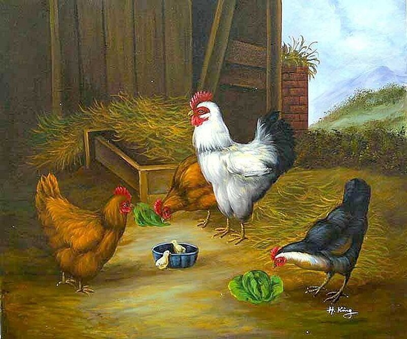 Chickens in a Barnyard — Brown