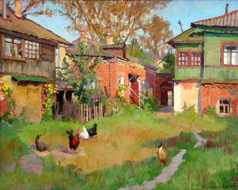 Chickens in a Yard — Green