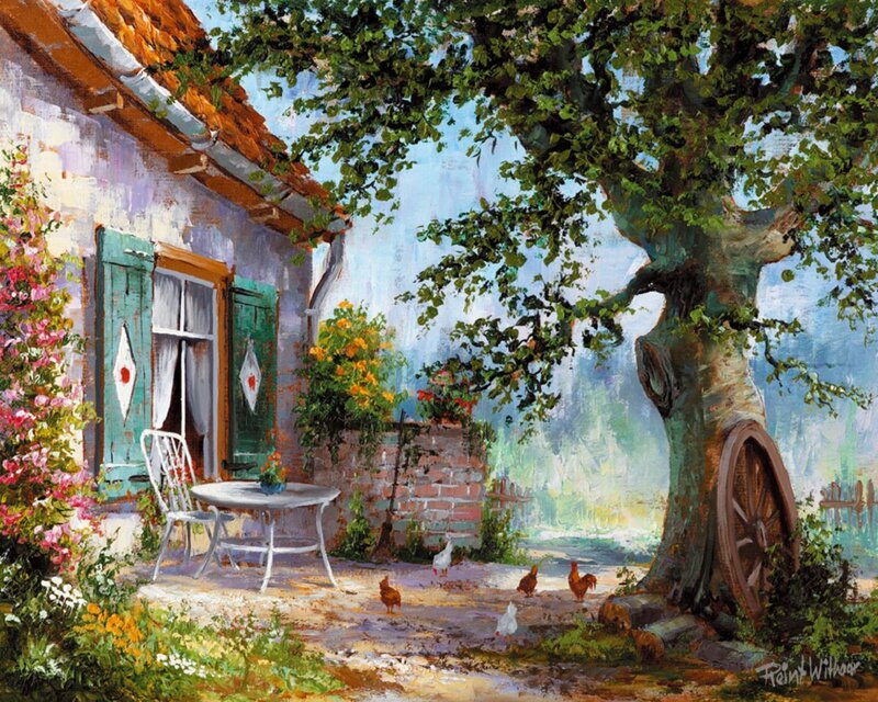 Chickens in Courtyard