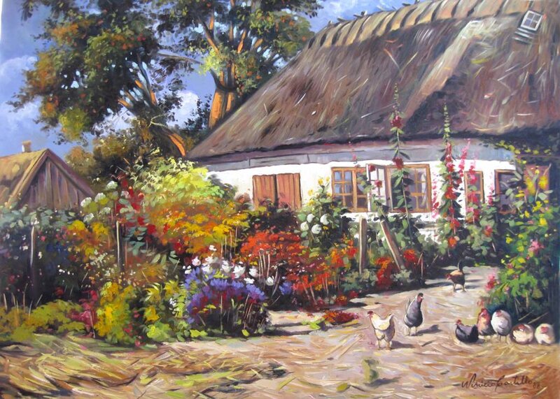 Chickens in Garden — Green, Serene