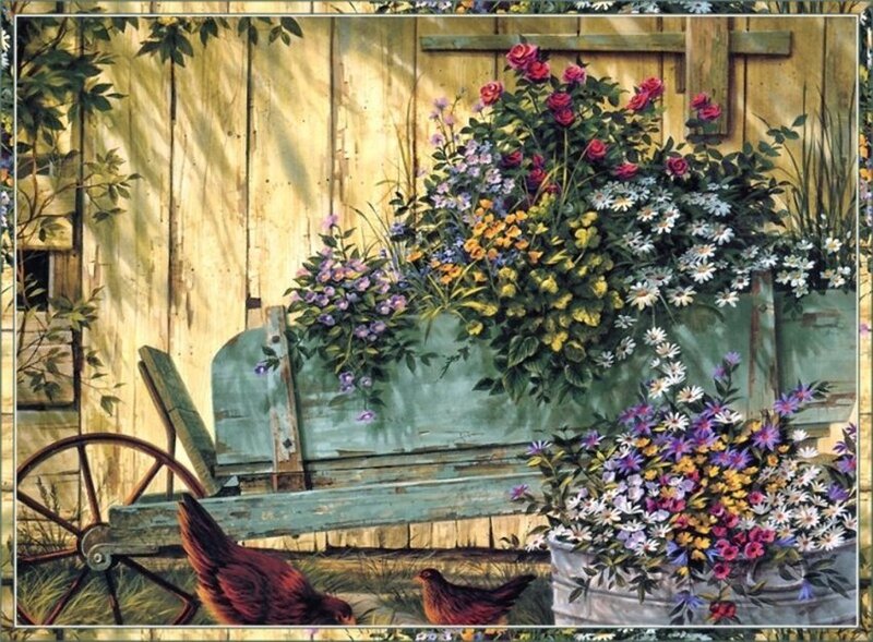 Chickens in Garden — Green