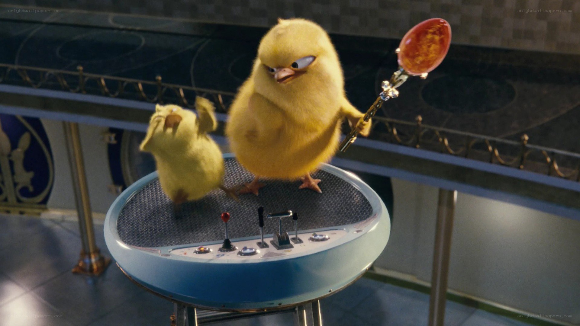 chickens on a control panel