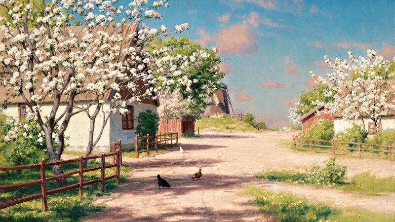 Chickens on a Dirt Road — Blue
