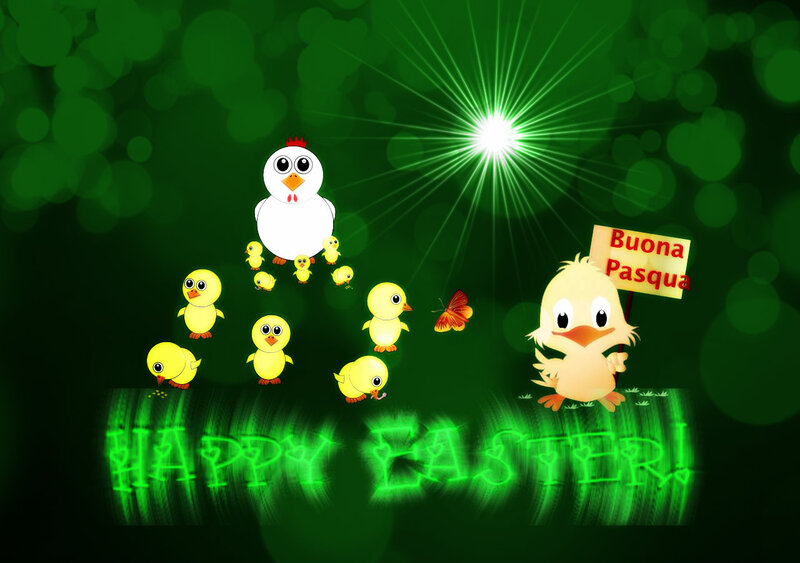 Chickens on Green Background