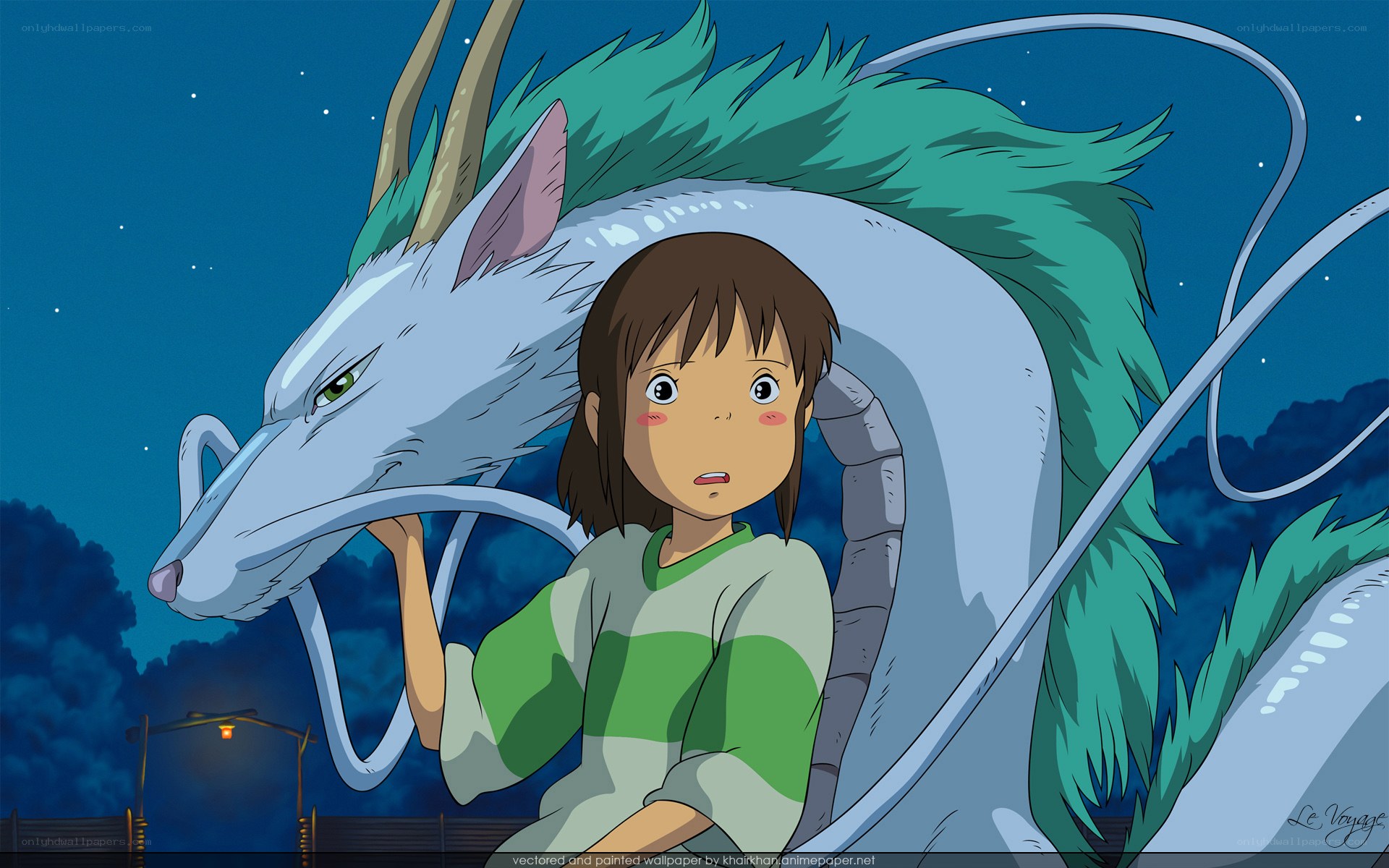 Chihiro and Haku at night