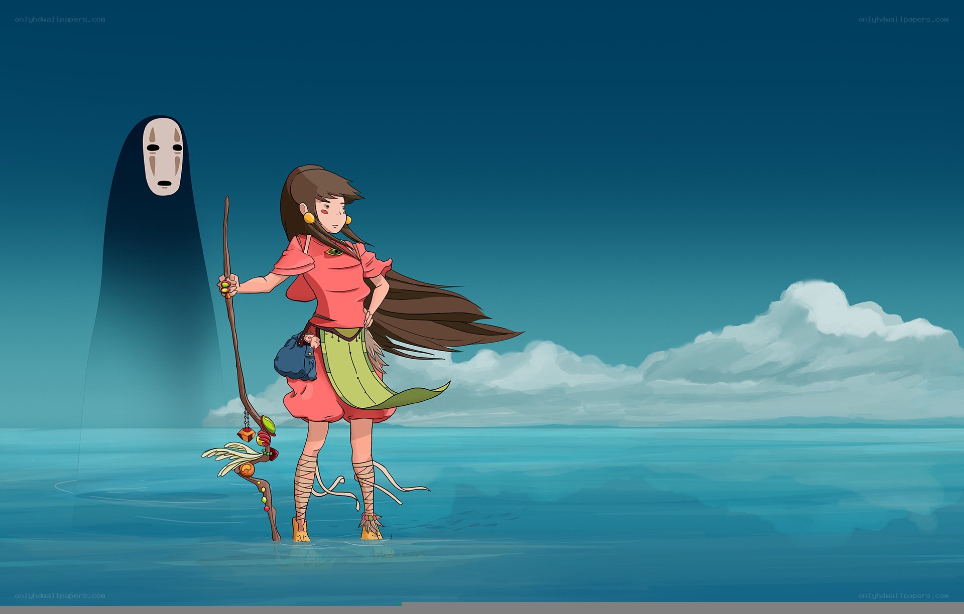 Chihiro and No-Face by the sea