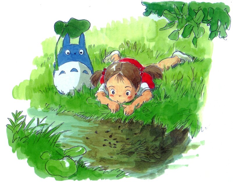 Chihiro and Totoro in the grass