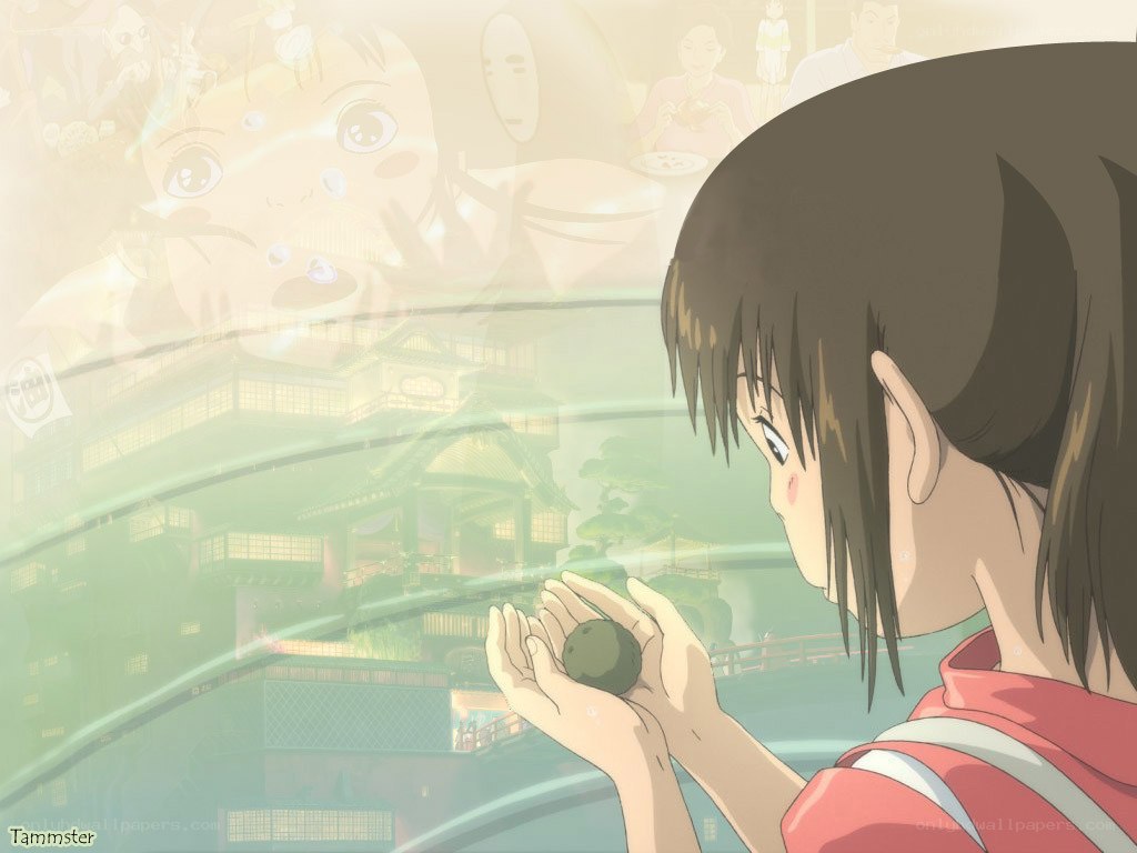 Chihiro holding a green ball