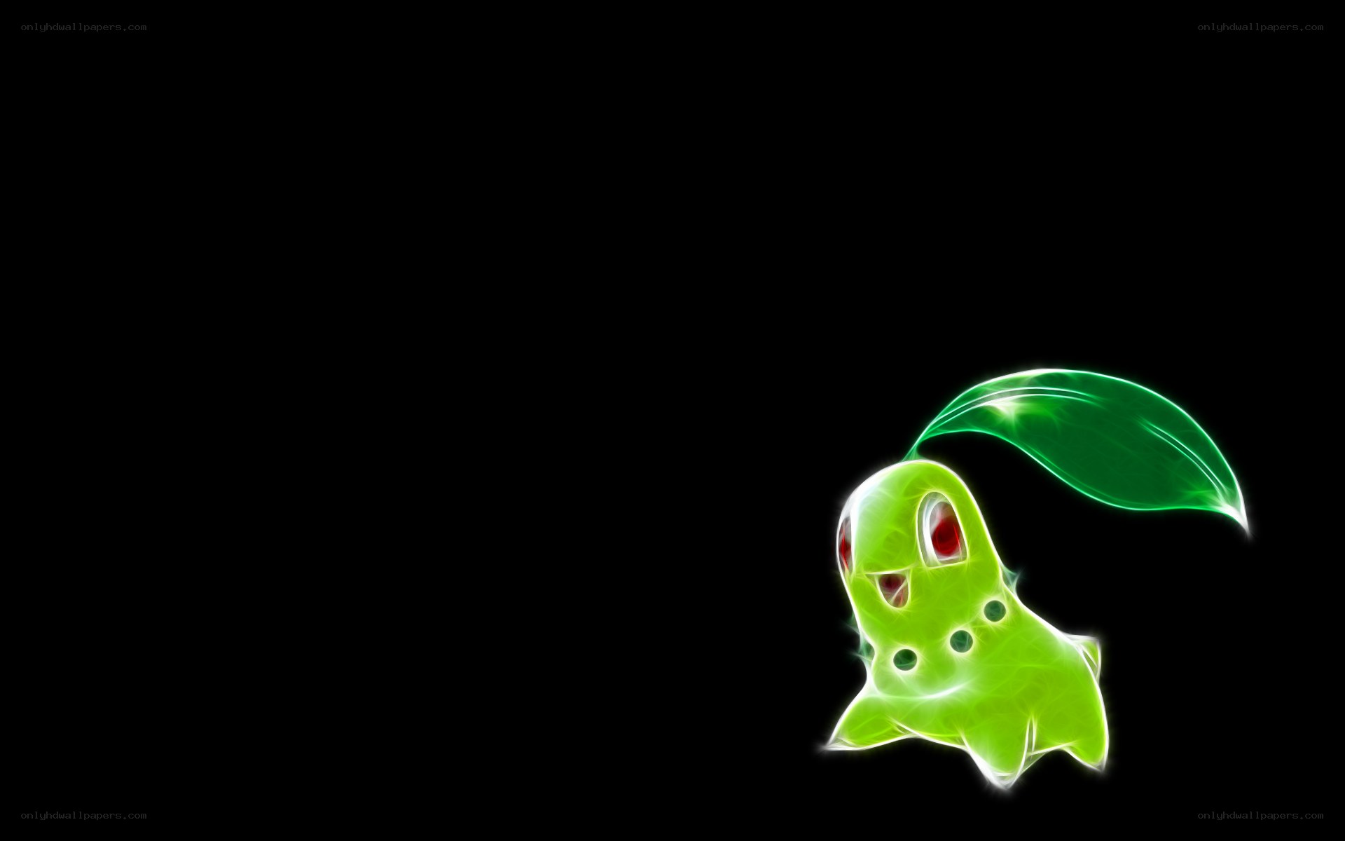 Chikorita glowing on black