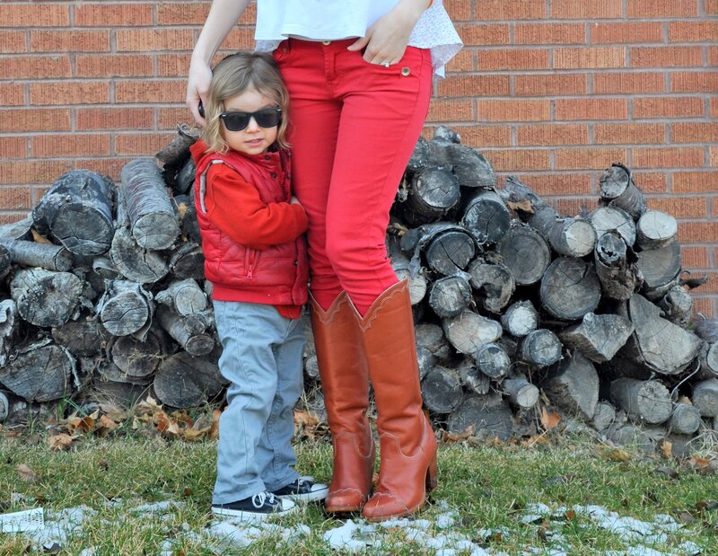 Child and Adult Standing — Red
