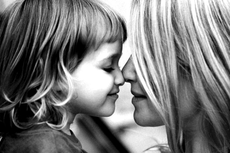 Child and Adult Touching Noses — Black