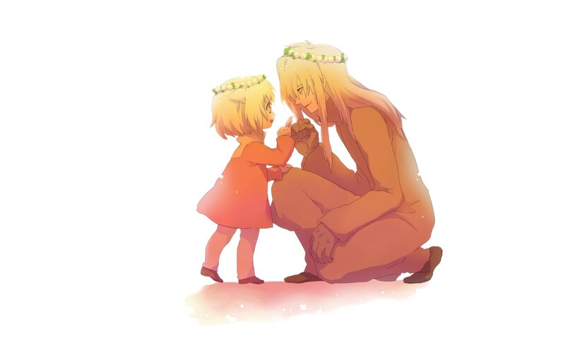 child and adult with flower crowns
